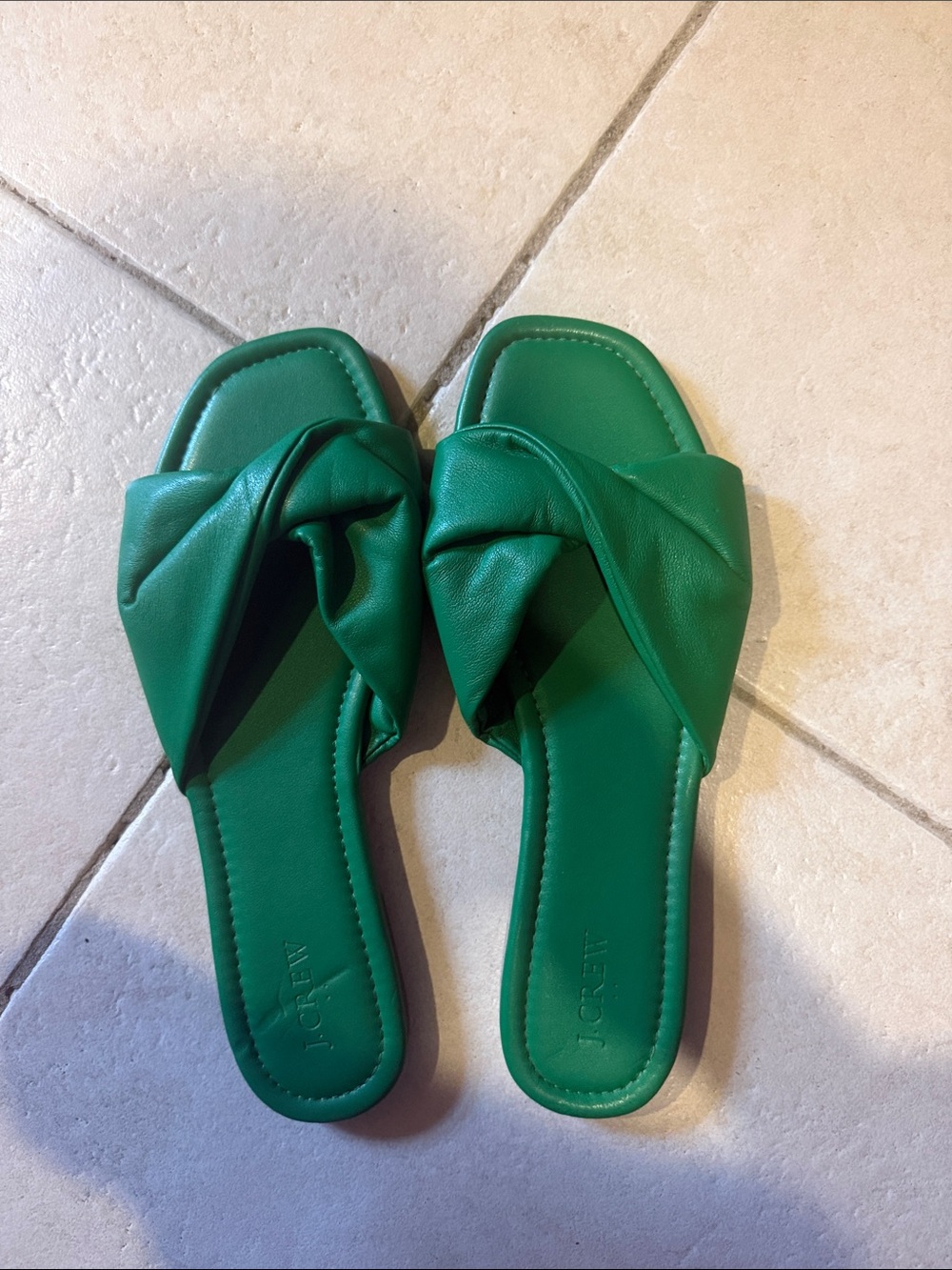 J. Crew Emerald Green Twisted Knot Slide Sandals